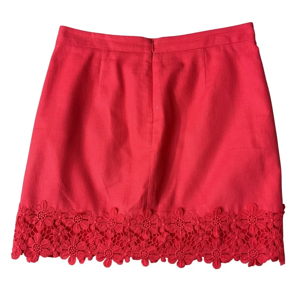 J. Crew Fact  Women's Coral Embroidered Floral Detail Full Lined Mini Skirt Sz 8
